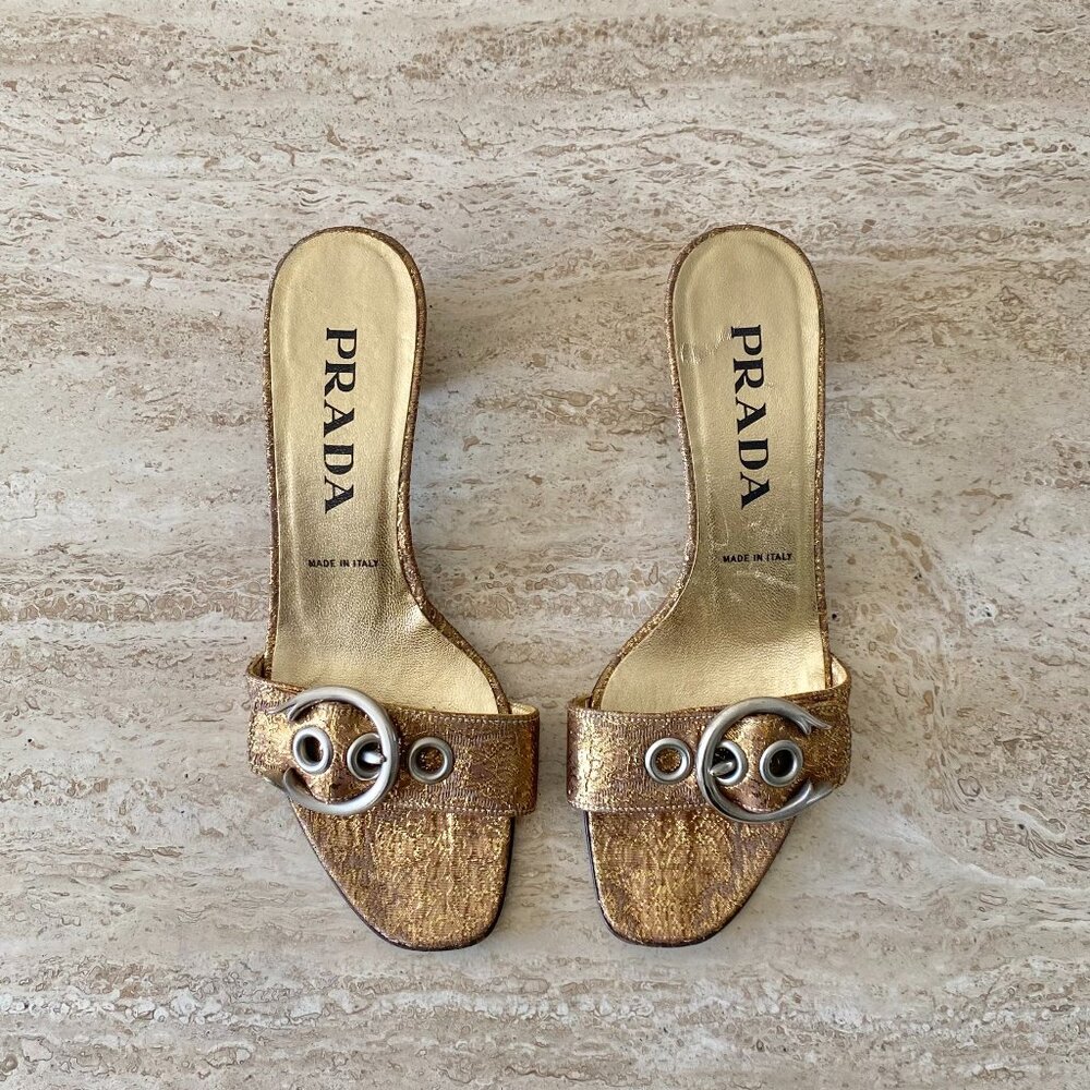 Vintage Prada Brocade Buckle Sandal Mule Heels